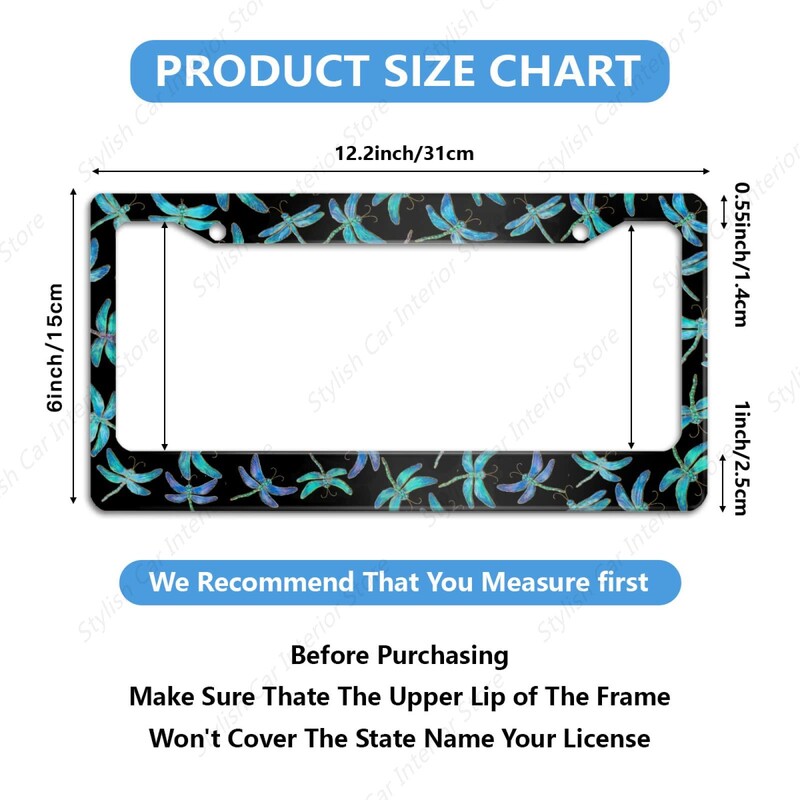 Blue Dragonfly Πλαίσιο πινακίδας Ακουαρέλα Ζώο Κουφώματα Αυτοκινήτων, Πινακίδες Πινακίδας Κάτοχος Έργα τέχνης Όμορφη Πινακίδα Αλουμινίου