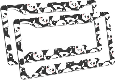 2 pack automašīnu numura zīmju rāmji Cute Baby Panda Lovely Bear Animals Alumīnija automašīnu piederumi ar 4 caurumiem un skrūvēm 12x6 collas