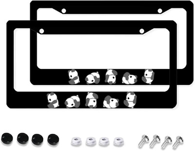 2 pack automašīnu numura zīmju rāmji Cute Baby Panda Lovely Bear Animals Alumīnija automašīnu piederumi ar 4 caurumiem un skrūvēm 12x6 collas