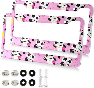 2 pack automašīnu numura zīmju rāmji Cute Baby Panda Lovely Bear Animals Alumīnija automašīnu piederumi ar 4 caurumiem un skrūvēm 12x6 collas