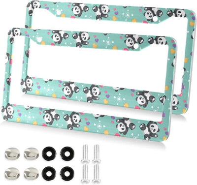 2 pack automašīnu numura zīmju rāmji Cute Baby Panda Lovely Bear Animals Alumīnija automašīnu piederumi ar 4 caurumiem un skrūvēm 12x6 collas