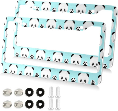 2 pack automašīnu numura zīmju rāmji Cute Baby Panda Lovely Bear Animals Alumīnija automašīnu piederumi ar 4 caurumiem un skrūvēm 12x6 collas