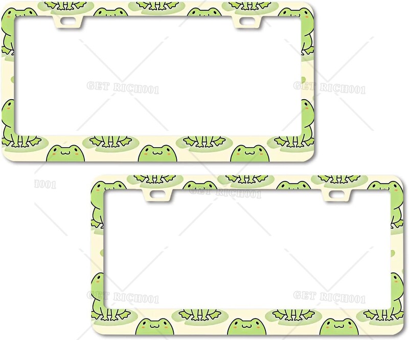 Zaļā varde numura zīmju rāmji 2 komplekti jaukas vardes Automašīnas birku vāciņš ar caurumiem un skrūvēm alumīnija dzīvnieki multfilmas auto dekoratīvs materiāls