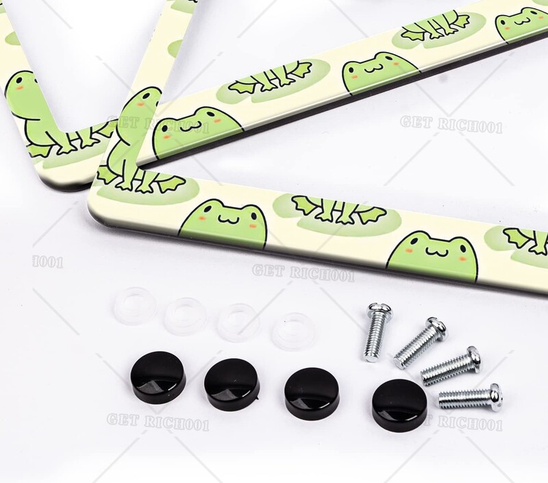 Zaļā varde numura zīmju rāmji 2 komplekti jaukas vardes Automašīnas birku vāciņš ar caurumiem un skrūvēm alumīnija dzīvnieki multfilmas auto dekoratīvs materiāls