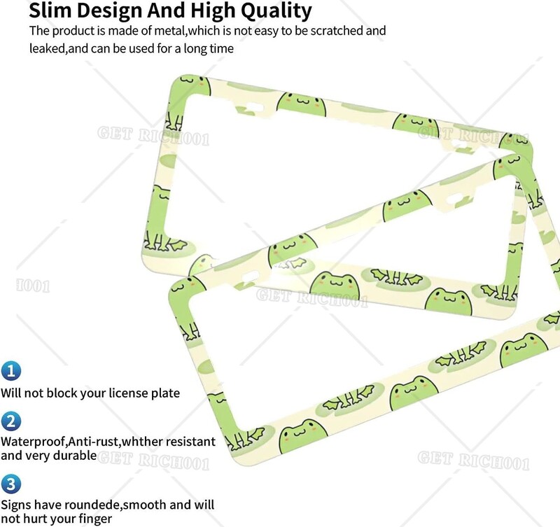 Zaļā varde numura zīmju rāmji 2 komplekti jaukas vardes Automašīnas birku vāciņš ar caurumiem un skrūvēm alumīnija dzīvnieki multfilmas auto dekoratīvs materiāls