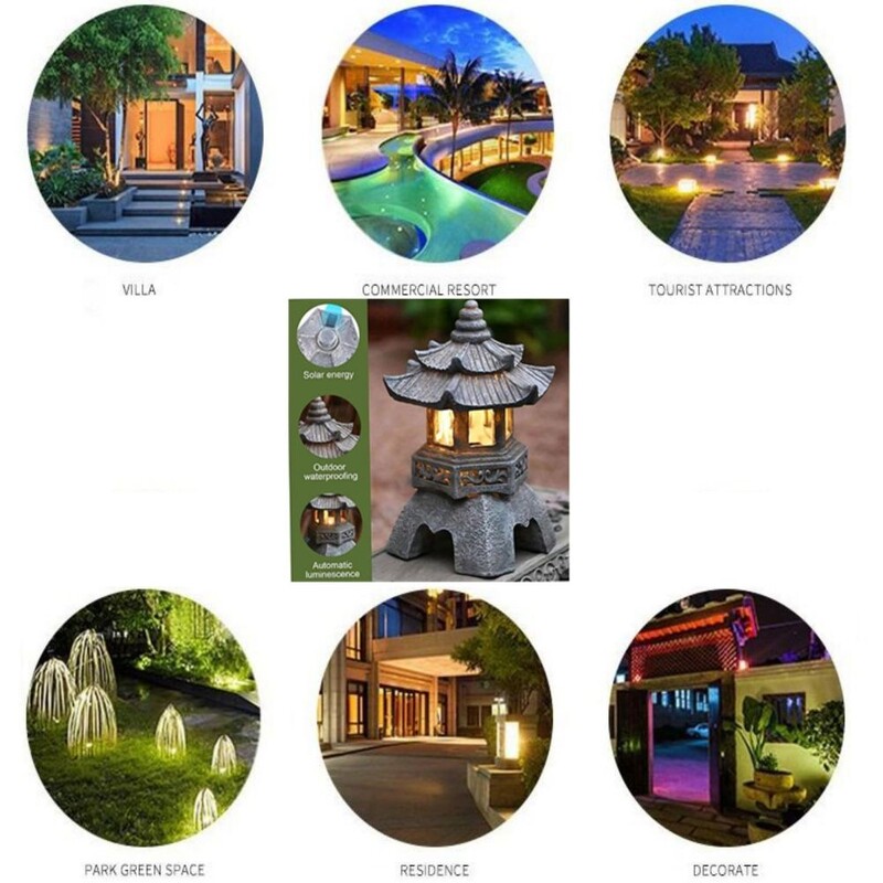 Saulės pagodos žibinto sodo statula, skirta kraštovaizdžiui, balkonui, sodui, terasai, verandos kiemo meno ornamentui, lauko Zen Azijos dekorui