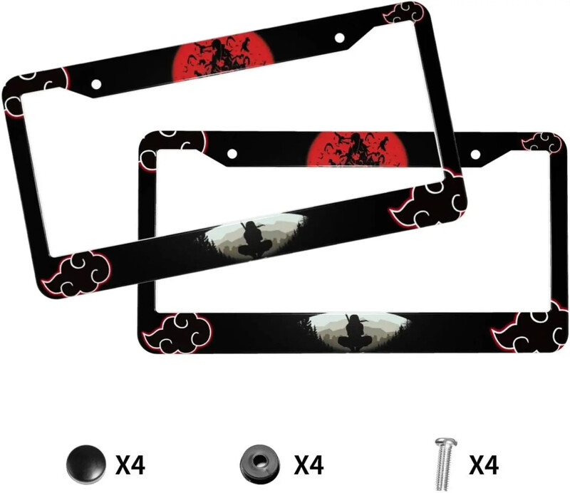 Anime Warrior Pattern automašīnas numura zīmes rāmis, 2 komplektu numura zīmes turētājs ar 2 caurumiem automašīnas etiķetes rāmi sievietēm vīriešiem ASV transportlīdzekļiem