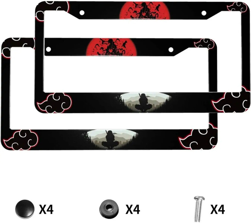 Anime Warrior Pattern automašīnas numura zīmes rāmis, 2 komplektu numura zīmes turētājs ar 2 caurumiem automašīnas etiķetes rāmi sievietēm vīriešiem ASV transportlīdzekļiem