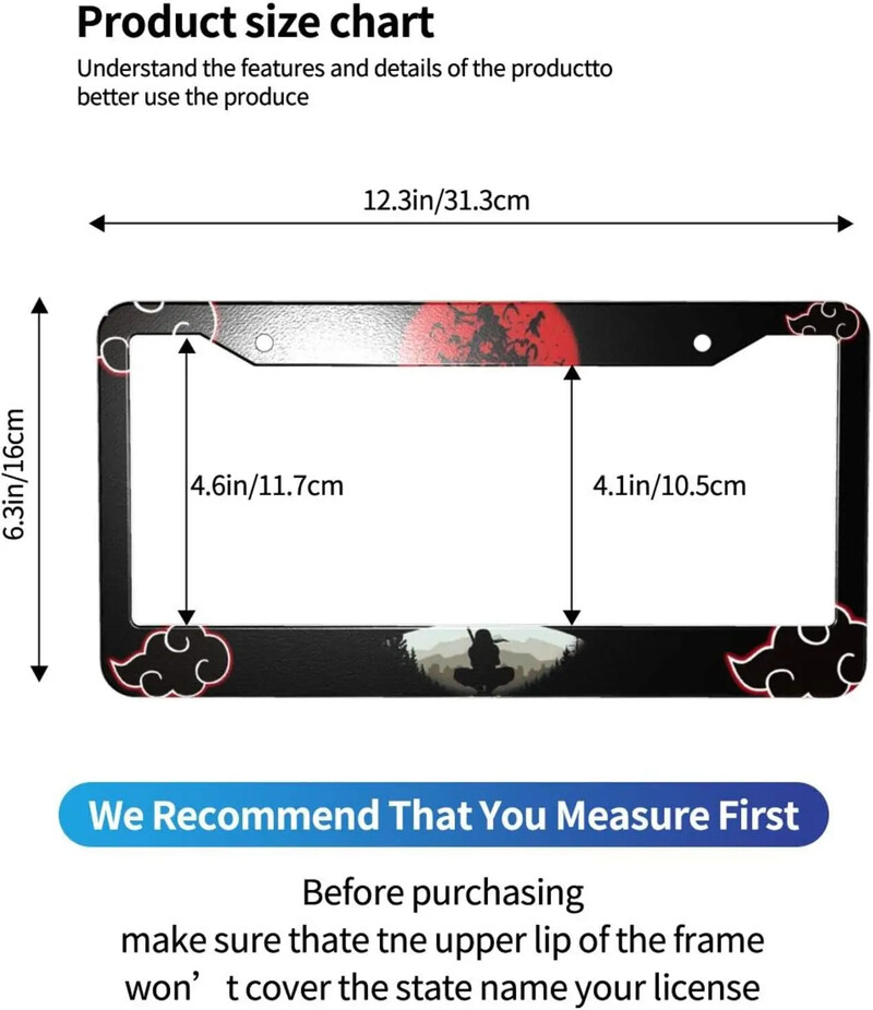 Anime Warrior Pattern automašīnas numura zīmes rāmis, 2 komplektu numura zīmes turētājs ar 2 caurumiem automašīnas etiķetes rāmi sievietēm vīriešiem ASV transportlīdzekļiem