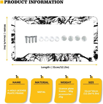 Аниме Demon Slayer Pattern Рамка за регистрационен номер на кола 2 пакета Регистрационна табела с 4 дупки Рамка за етикет на кола за жени Мъже Американски превозни средства