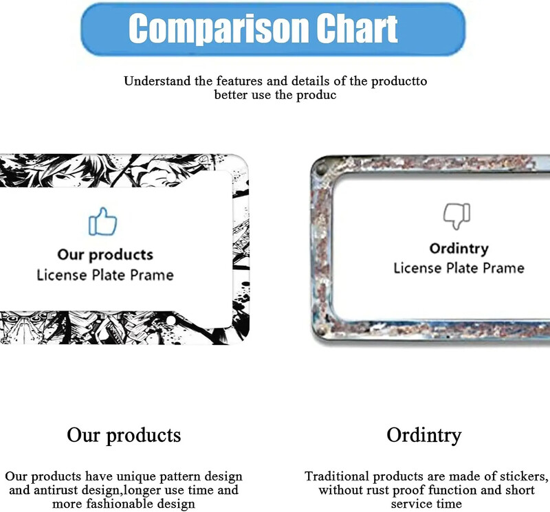 Anime Demon Slayer Pattern automašīnas numura zīmes rāmis 2 iepakojuma numura zīme ar 4 caurumiem automašīnas etiķetes rāmi sievietēm vīriešiem ASV transportlīdzekļiem