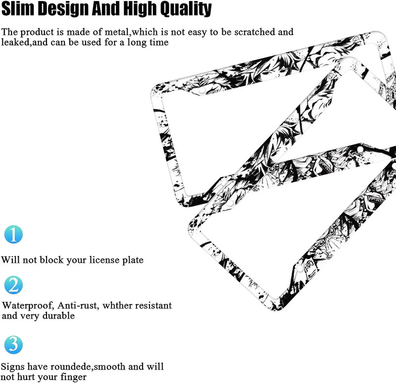 Anime Demon Slayer Pattern automašīnas numura zīmes rāmis 2 iepakojuma numura zīme ar 4 caurumiem automašīnas etiķetes rāmi sievietēm vīriešiem ASV transportlīdzekļiem