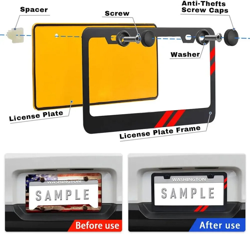 Okviri za oznake od američkog aluminija Vrhunski okviri za registarske pločice Čvrsti držač otporan na hrđu za prednje i stražnje oznake automobila s poklopcima na navoj
