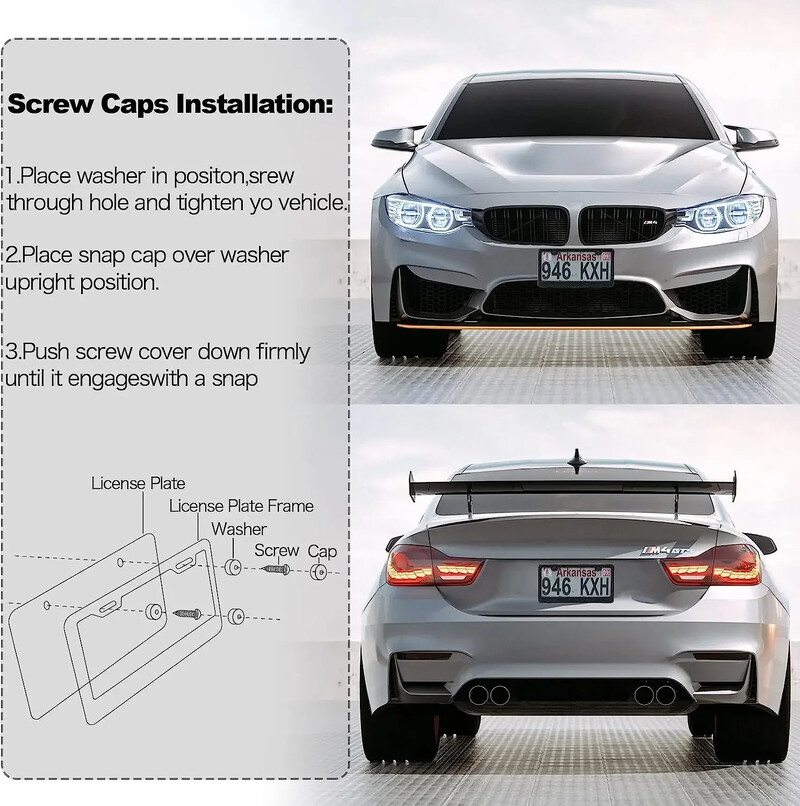 Okviri za oznake od američkog aluminija Vrhunski okviri za registarske pločice Čvrsti držač otporan na hrđu za prednje i stražnje oznake automobila s poklopcima na navoj