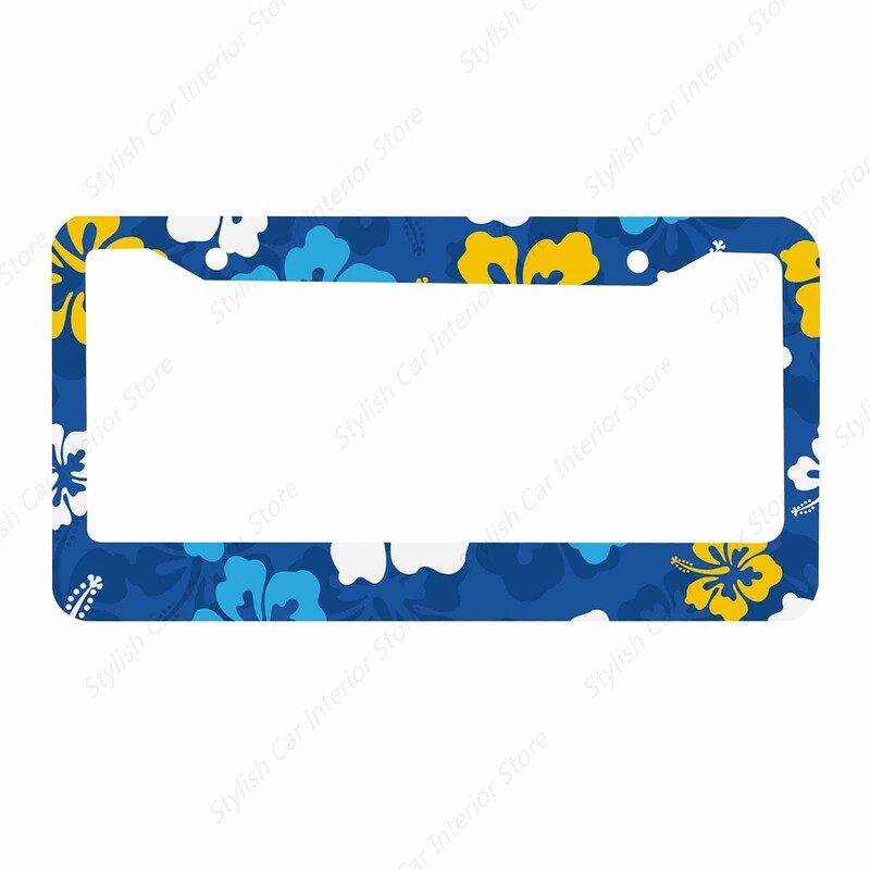 Havajski okvir registarske pločice Retro tropski okvir automobila, držač registarske pločice， lišće cvijeće hibiskusa registarska pločica aluminij