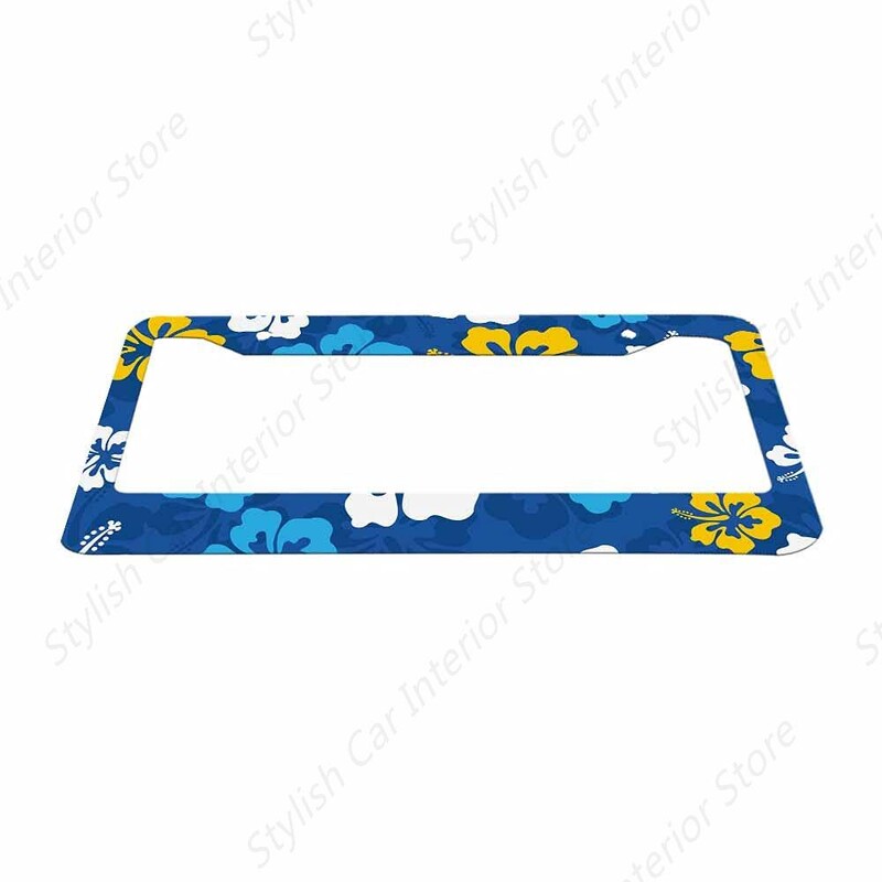 Havajski okvir registarske pločice Retro tropski okvir automobila, držač registarske pločice， lišće cvijeće hibiskusa registarska pločica aluminij