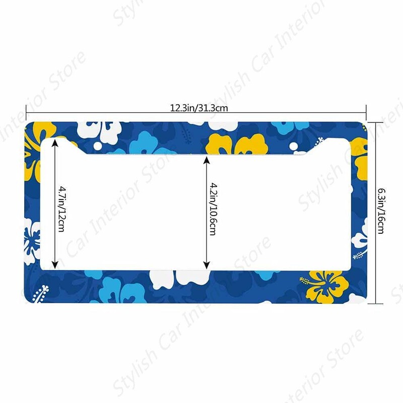 Havajski okvir registarske pločice Retro tropski okvir automobila, držač registarske pločice， lišće cvijeće hibiskusa registarska pločica aluminij