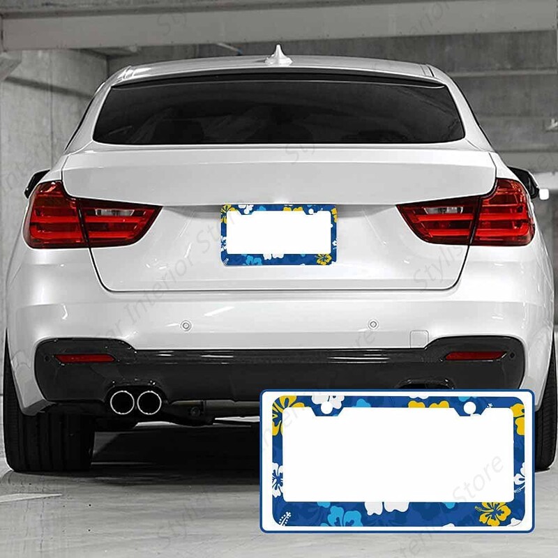 Havajski okvir registarske pločice Retro tropski okvir automobila, držač registarske pločice， lišće cvijeće hibiskusa registarska pločica aluminij