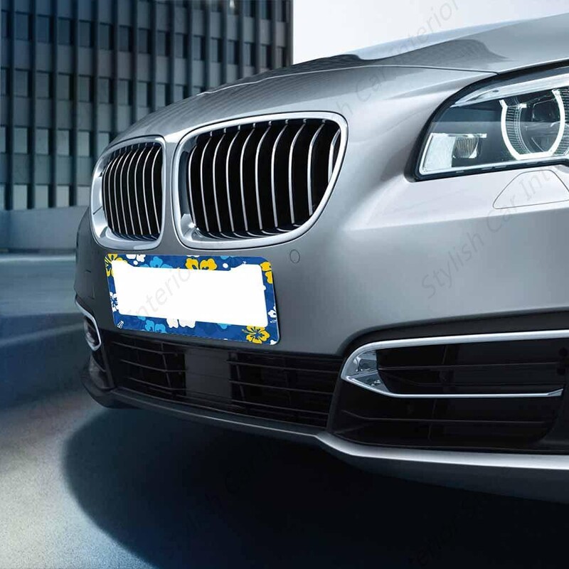 Havajski okvir registarske pločice Retro tropski okvir automobila, držač registarske pločice， lišće cvijeće hibiskusa registarska pločica aluminij