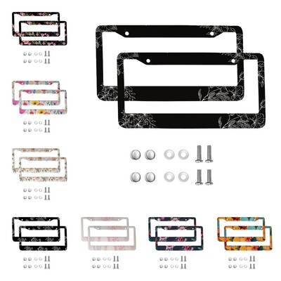 Flori frumoase pentru mașină americană 12" x 6" tăiate cu laser Rame cromate pentru plăcuțe de înmatriculare - Accesoriu de decorare auto pentru mașină/camion/SUV