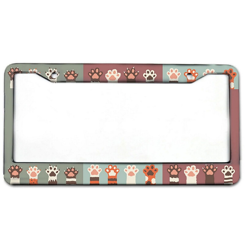 Cat Paw alumīnija birku rāmji Premium numura zīmju rāmji Ciets rūsas necaurlaidīgs turētājs priekšējām un aizmugurējām automašīnas etiķetēm ar skrūvējamiem vāciņiem