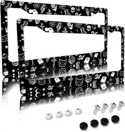 Raganu simbolu raksta numura zīmes rāmis 2 iepakojuma numura zīmes turētājs ar 2 caurumiem automašīnas birkas rāmi sievietēm vīriešiem, ASV transportlīdzekļiem