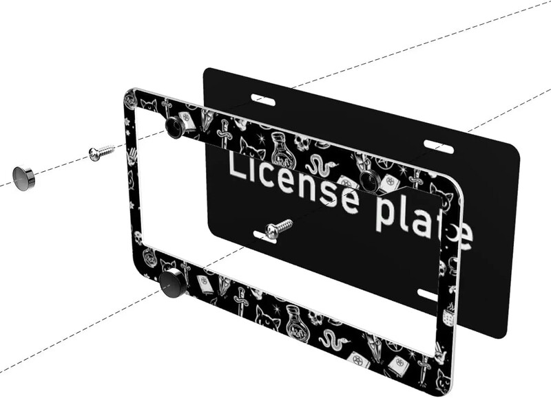 Raganu simbolu raksta numura zīmes rāmis 2 iepakojuma numura zīmes turētājs ar 2 caurumiem automašīnas birkas rāmi sievietēm vīriešiem, ASV transportlīdzekļiem
