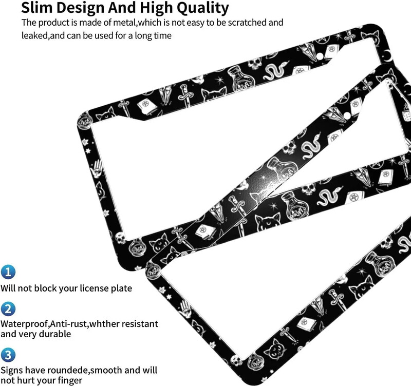 Raganu simbolu raksta numura zīmes rāmis 2 iepakojuma numura zīmes turētājs ar 2 caurumiem automašīnas birkas rāmi sievietēm vīriešiem, ASV transportlīdzekļiem