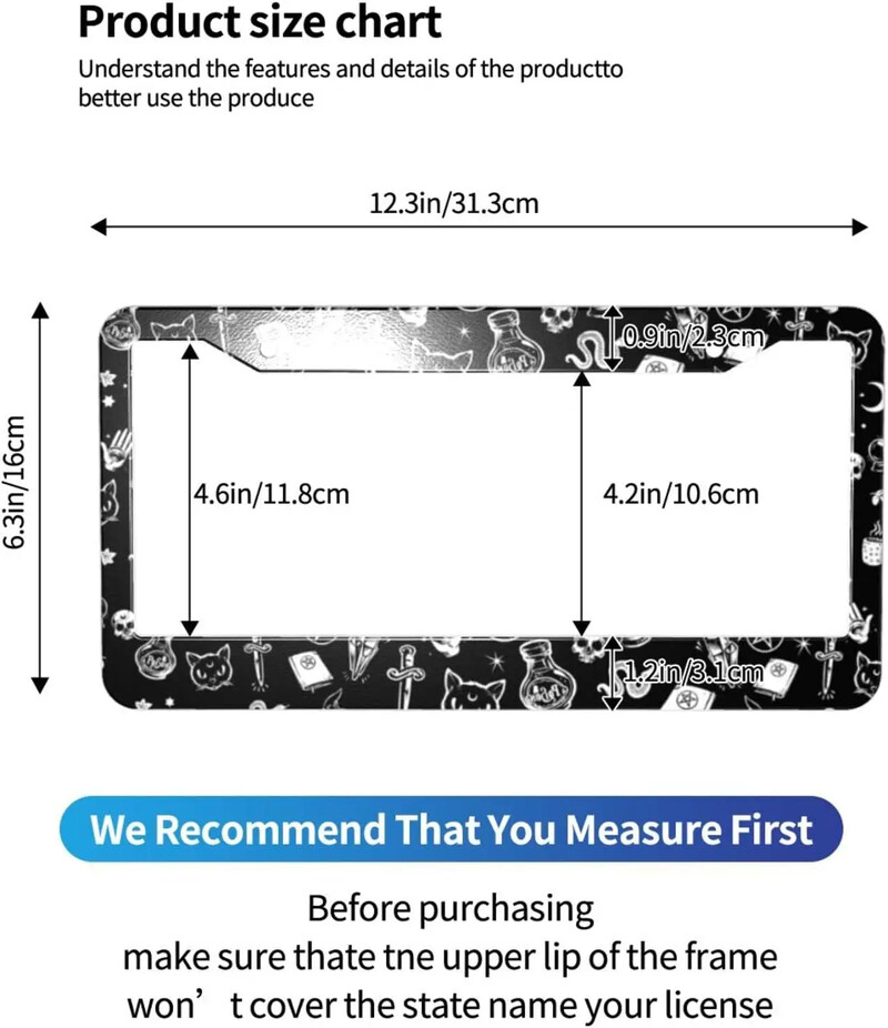 Raganu simbolu raksta numura zīmes rāmis 2 iepakojuma numura zīmes turētājs ar 2 caurumiem automašīnas birkas rāmi sievietēm vīriešiem, ASV transportlīdzekļiem