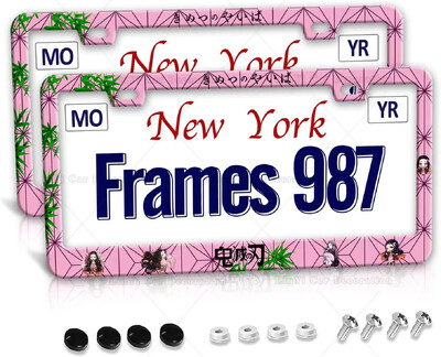 Anime Demon Slayer numurzīmes rāmis Rozā Automašīnas Birkas Rāmji Nosegs Automašīnu piederumi Automašīnu paklājiņi ar 2 caurumiem Skrūves Standarta 2 gab.