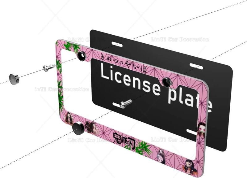 Anime Demon Slayer numurzīmes rāmis Rozā Automašīnas Birkas Rāmji Nosegs Automašīnu piederumi Automašīnu paklājiņi ar 2 caurumiem Skrūves Standarta 2 gab.