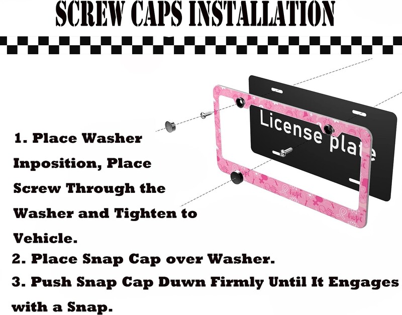 Ružičasti okvir registarske pločice Svijest o raku dojke Poklopac automobilske tablice 2 rupe s vijcima za žene 12x6 inčni držač automobilske tablice