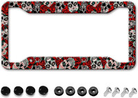 Skulls Red Rose Pattern Πλαίσιο πινακίδας αυτοκινήτου 2 Pack Θήκη πινακίδας κυκλοφορίας με 4 τρύπες πλαίσιο ετικέτας αυτοκινήτου για γυναίκες άνδρες Οχήματα ΗΠΑ