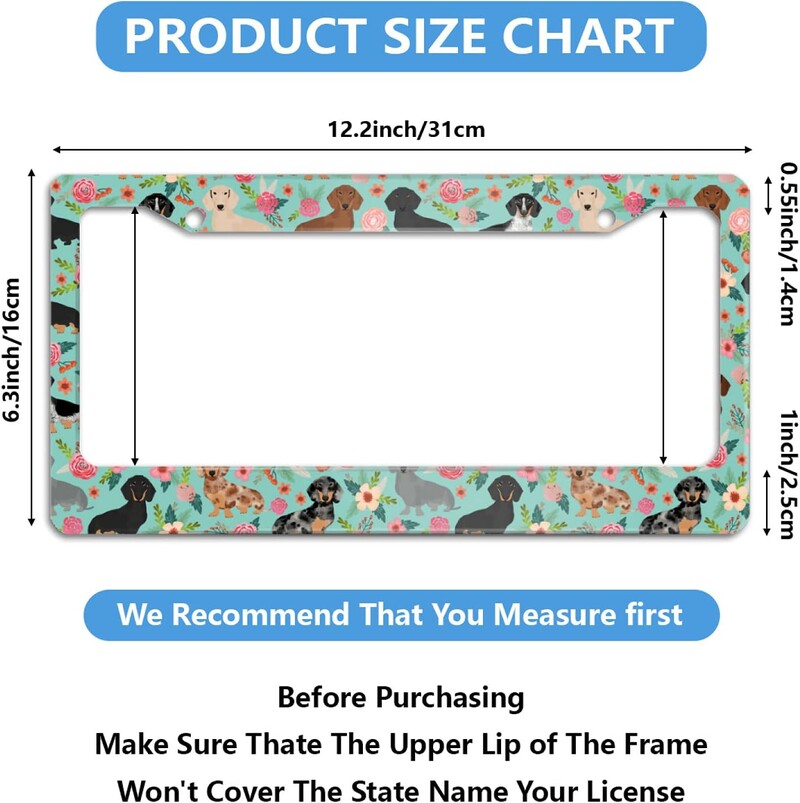 Σκύλος Dachshund με λουλούδι Πλαίσιο πινακίδας κυκλοφορίας Νεωτερισμός Θήκη ετικέτας αυτοκινήτου Αλουμινένια καλύμματα πινακίδων κυκλοφορίας Καπέλα Αξεσουάρ αυτοκινήτου