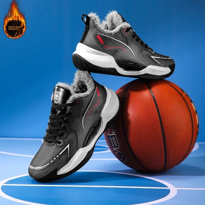 Moderni ziemas basketbola apavi ar flīsa oderējumu Pāra izdevums Triecienu absorbējoši ikdienas skriešanas apavi Silti kokvilnas apavi Xiangjiang S