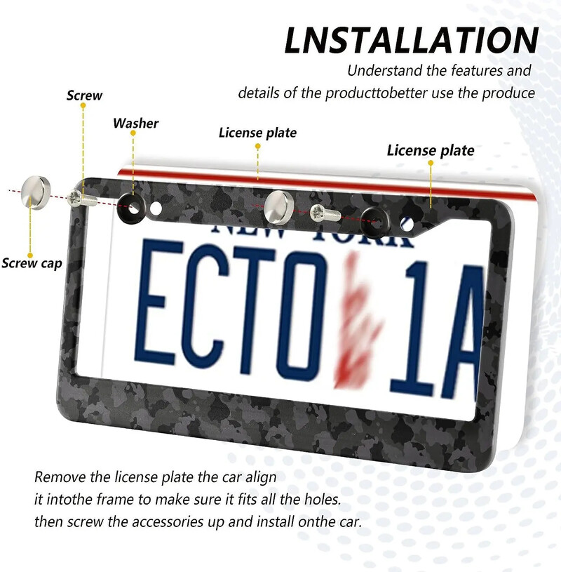 Crni maskirni okvir za registarske pločice automobila Paket od 2 registarske pločice s 2 rupe Okvir za oznake automobila za žene, muškarce, američka vozila
