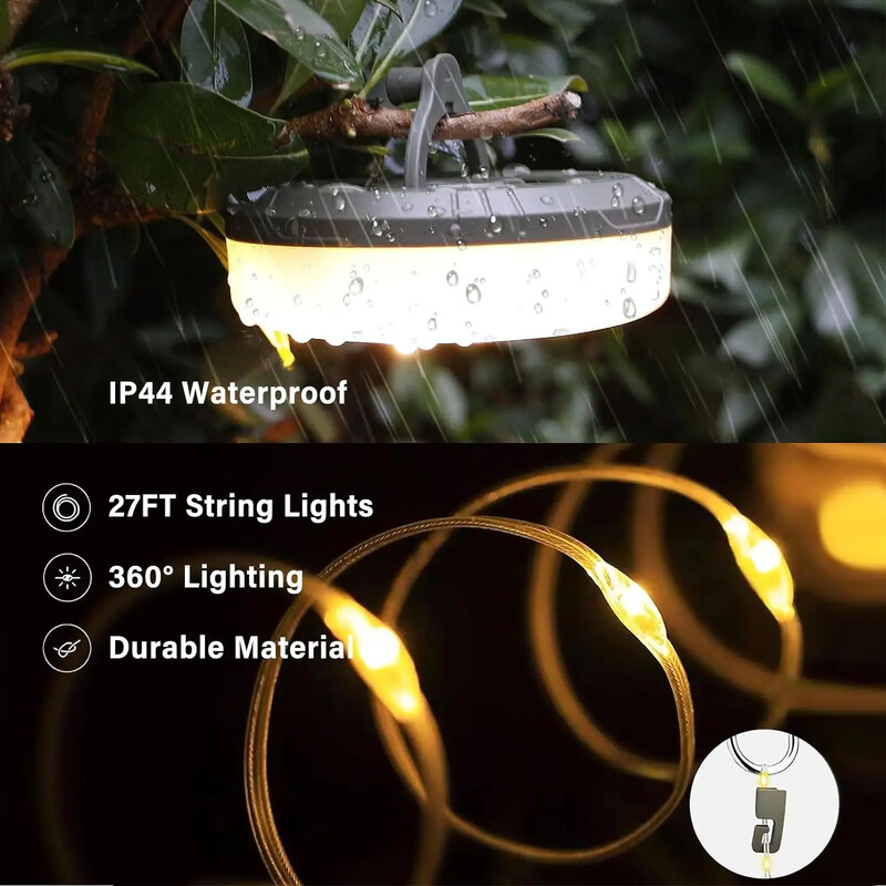Četri vienā kempinga gaismas LED spoles virteņu gaismas āra USB kempinga lampa Pārstrādājama LED atmosfēras gaisma dārza telts istabas dekorēšanai