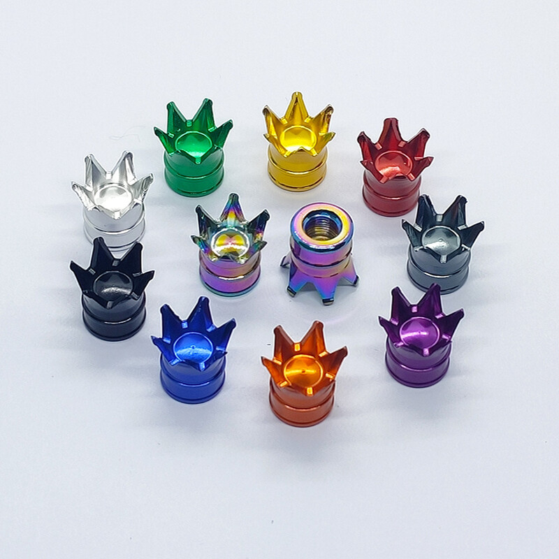 4PCS Crown Style riepas vārstu kāta vāciņi, gaisa vāciņu vāks, alumīnija sakausējuma putekļu necaurlaidīgs un ūdensnecaurlaidīgs vārstu vāciņu vāks automašīnām