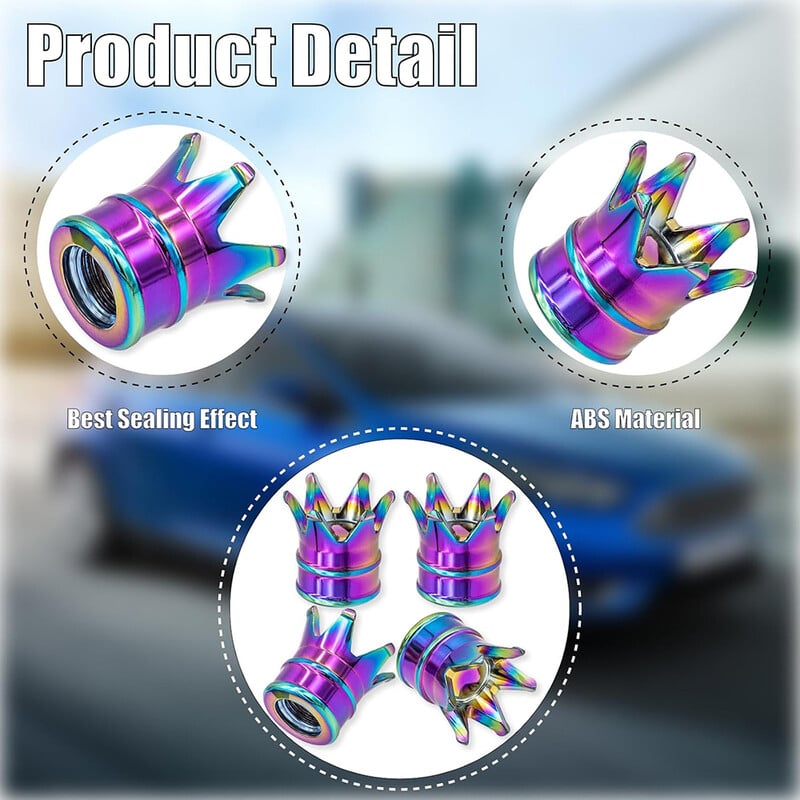 4PCS Crown Style riepas vārstu kāta vāciņi, gaisa vāciņu vāks, alumīnija sakausējuma putekļu necaurlaidīgs un ūdensnecaurlaidīgs vārstu vāciņu vāks automašīnām