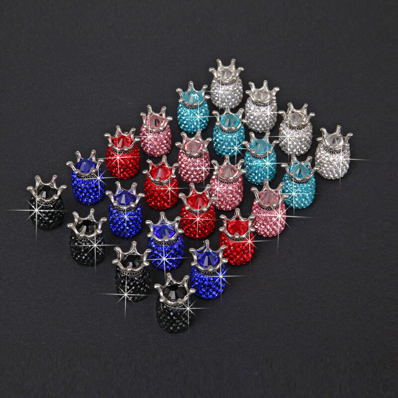 4Pcs Bling kapica ventila za gume Dijamantna kruna Kapice za kotače Rhinestone Clay ABS Auto gume Ventili Kapice zračnih ventila na stablu gume Hermetički poklopac