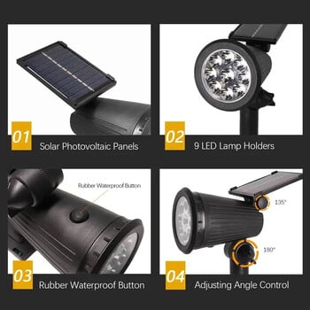 9 LED Solar Spot Lights Outdoor RGB Solar Landscape Lights IP65 Αδιάβροχα Ρυθμιζόμενα Φωτεινότητα για Διακόσμηση αυλής κήπου