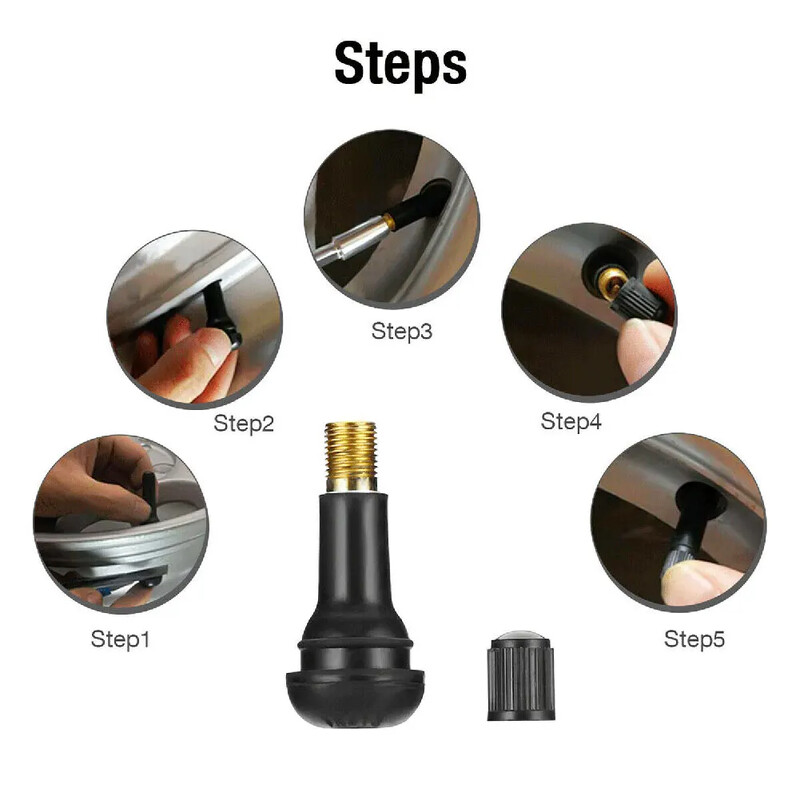 10/25/100gab. TR413 iespiežami melni gumijas riepu vārsta kāti Īsi stieņa automobiļu piederumi Gumijas vārsti ar putekļu vāciņiem