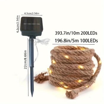 Solar Retro Hemp Light String 5/10M 100/200LEDS Ζεστό λευκό σύρμα χαλκού Φωτιστικό γκαζόν τοπίο για διακόσμηση κήπου αυλής