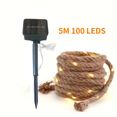 Saules retro kaņepju virves gaismas virkne 5/10M 100/200LEDS silta balta vara stieple gaismas zāliena ainavas apgaismojums pagalma dārza dekorēšanai