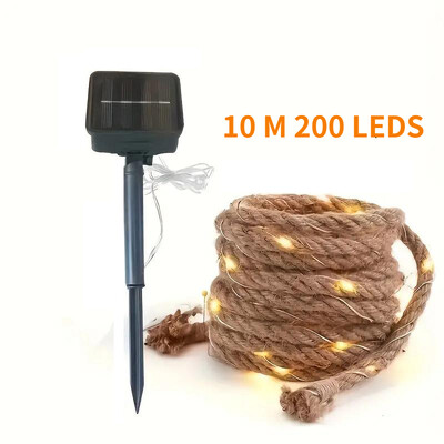 Saules retro kaņepju virves gaismas virkne 5/10M 100/200LEDS silta balta vara stieple gaismas zāliena ainavas apgaismojums pagalma dārza dekorēšanai