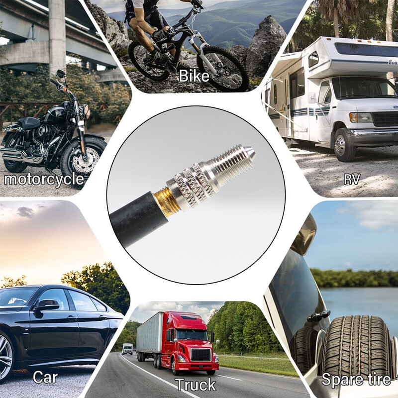 4 tk/komplekti topelttihendiga voolu läbi klapivarre rehvikorgid, pumbatav läbi kõrgsurveveoautode poolbussirehvide jaoks