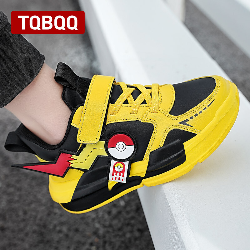 Bērnu ūdensnecaurlaidīgas ādas modes čības zēniem un meitenēm Jauki sporta apavi Bērnu ikdienas pastaigu apavi — dzelteni