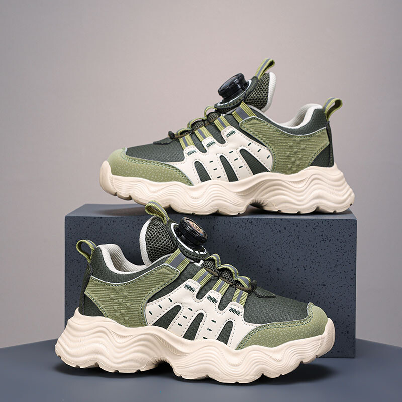 Bērnu sporta apavi Jaunas modes zēnu ikdienas kedas ar mīkstu zoli zēniem un meitenēm ar rotējošu sprādzi, neslīdoši skriešanas apavi