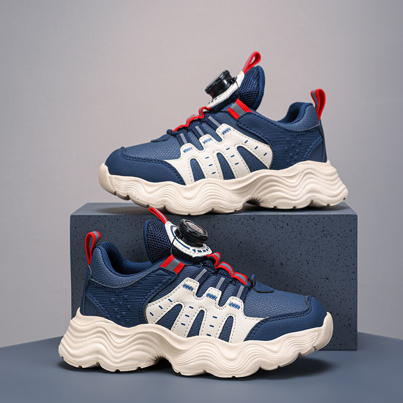 Bērnu sporta apavi Jaunas modes zēnu ikdienas kedas ar mīkstu zoli zēniem un meitenēm ar rotējošu sprādzi, neslīdoši skriešanas apavi