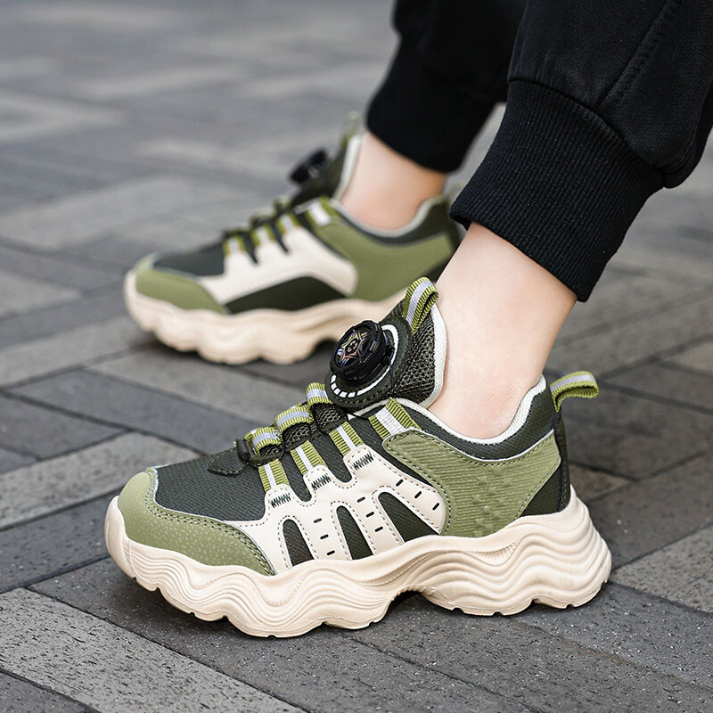 Bērnu sporta apavi Jaunas modes zēnu ikdienas kedas ar mīkstu zoli zēniem un meitenēm ar rotējošu sprādzi, neslīdoši skriešanas apavi